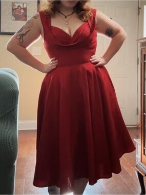 Classic Red Fit-and-Flare Dress - Women's Vintage-Inspired Cocktail Dress